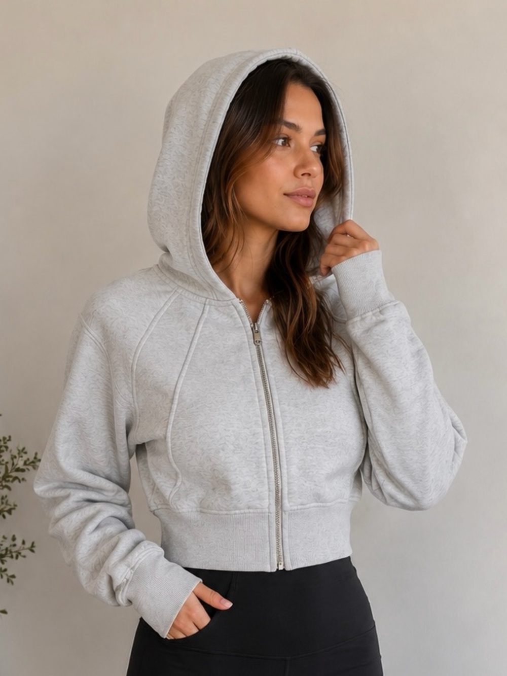 Lulu Cropped Zip Scuba Hoodie - Light Gray